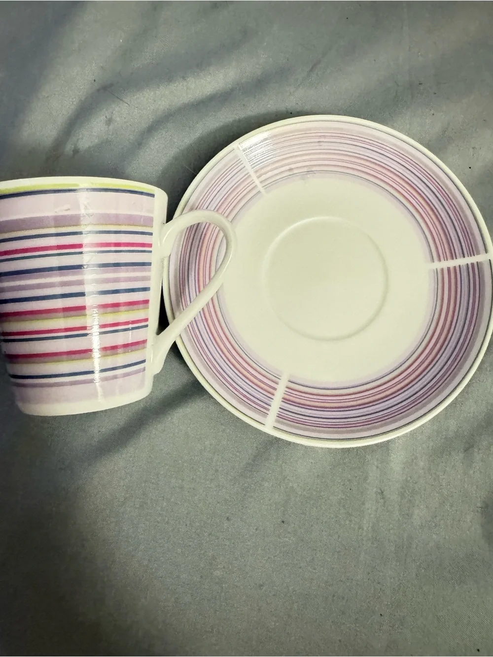 Pastel Striped Espresso Cup and Saucer Set - Green, Pink, Blue, Purple